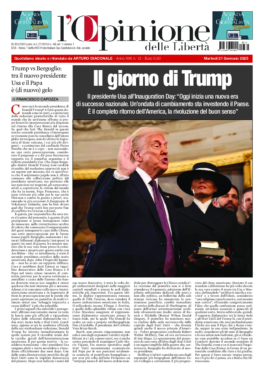 Prima-pagina-opinione della liberta-edizione-di-oggi-2025-01-21